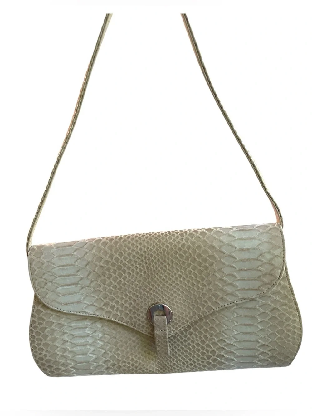 Stuart Weitzman Python Embossed Leather Envelope Shoulder Bag Taupe